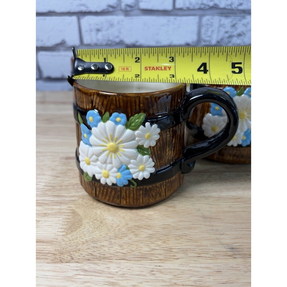 4 Atlantic Mold Ceramic Flower Barrel Coffee Mugs 1979 Handmade Vintage Mint - Picture 11 of 11